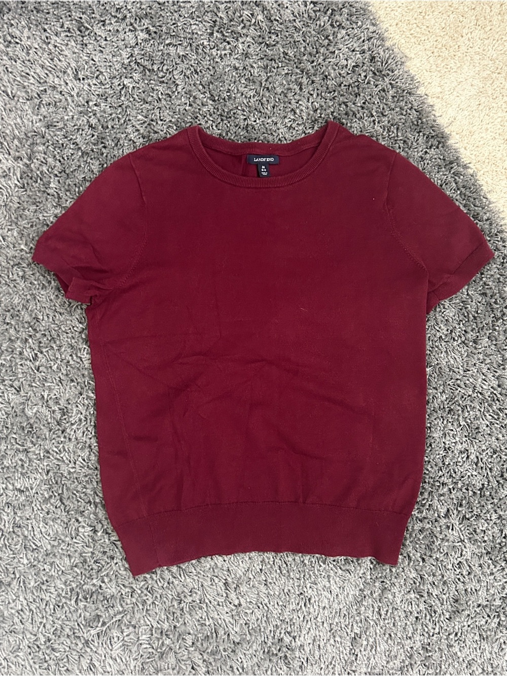 Merlot Burgundy Knit Sweater Tee Short Sleeve Top Polished Preppy Sweater Top